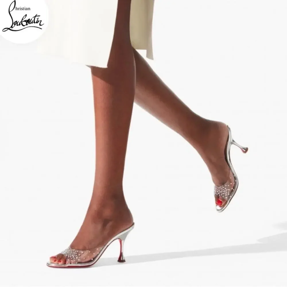 Christian Louboutin Degramule Strass PVC Mule Sandal Heels Womens Size EU 37